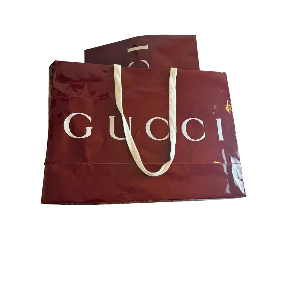 Gucci Burgundy Rosso‎ Ancora Storage Box 2 Shopping Bags Care Booklet Set Tissue